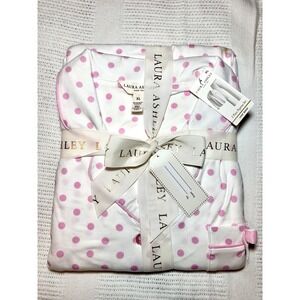 Laura Ashley Women's Soft Long Sleeved pajama Set XL Pink Polk A Dot New
